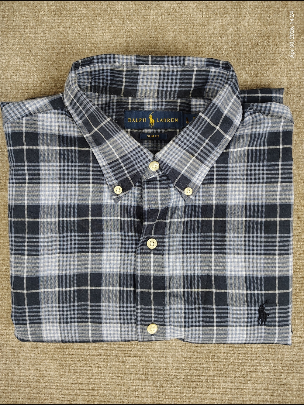 Men's Ralph Lauren Slim Fit Plaid Blue Long Sleeve Button Down Shirt Sz Large